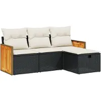 vidaXL Ensemble de salon de jardin 4 pièces avec coussins noir poly rotin