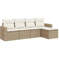vidaXL salon de jardin 5 pièces avec coussins Beige Poly Rattan