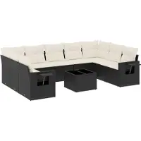 vidaXL Ensemble de 10 canapés de jardin avec coussins noir poly rotin