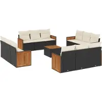vidaXL Ensemble de 13 canapés de jardin avec coussins noir poly rotin