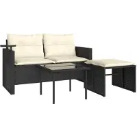 vidaXL Ensemble de salon de jardin 3 pièces avec coussins noir poly rotin