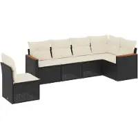 vidaXL Ensemble de salon de jardin 6 pièces avec coussins noir poly rotin
