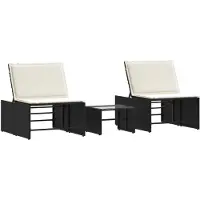 vidaXL Bains de soleil modulaires 2 pcs. avec table noir Poly rotin