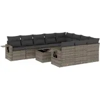 vidaXL Ensemble de salon de jardin 11 pièces avec coussins Gris Poly rotin