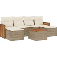 vidaXL Ensemble de salon de jardin 7 pièces avec coussins Beige Poly Rattan