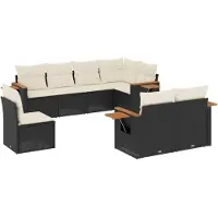 vidaXL Ensemble de jardin canapé 8 pièces avec coussins noir poly rotin