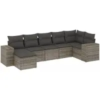 vidaXL Ensemble de salon de jardin 7 pièces avec coussins Gris Poly rotin