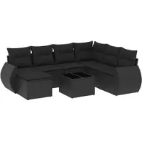 vidaXL Ensemble de jardin canapé 8 pièces avec coussins noir poly rotin