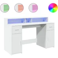 vidaXL Bureau LED blanc 140x55x91 cm bois composite