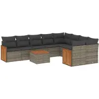 vidaXL Ensemble de salon de jardin 10 pièces avec coussins Gris Poly Rattan