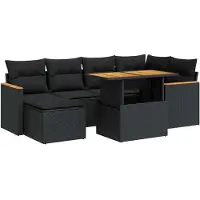 vidaXL Ensemble de salon de jardin 7 pièces avec coussins noir poly rotin