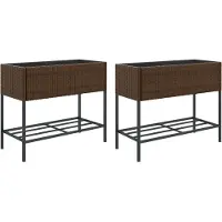vidaXL Parterre surélevé avec étagère 2 pcs. Marron 90x40x75 cm Poly rotin