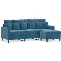 vidaXL Canapé 3 places avec pouf bleu 180 cm velours