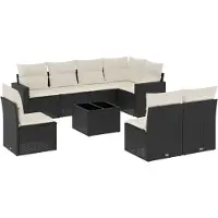 vidaXL Ensemble de salon de jardin 9 pièces avec coussins noir poly rotin