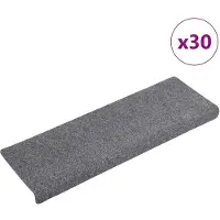 vidaXL Tapis d'escalier autocollants 30 pièces 65 x 21 x 4 cm Gris clair Bord rectangulaire