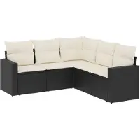 vidaXL Ensemble de salon de jardin 5 pièces avec coussins noir poly rotin