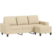vidaXL Canapé 3 places avec pouf Crème 180 cm Tissu