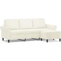 vidaXL Canapé 3 places avec pouf Crème 180 cm velours