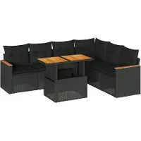 vidaXL Ensemble de salon de jardin 7 pièces avec coussins noir poly rotin