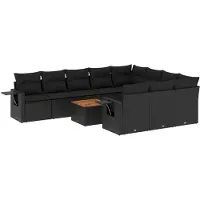 vidaXL Ensemble de salon de jardin 11 pièces avec coussins noir poly rotin