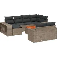 vidaXL Ensemble de salon de jardin 11 pièces avec coussins Gris Poly rotin