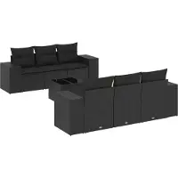 vidaXL Ensemble de salon de jardin 7 pièces avec coussins noir poly rotin
