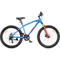 Sun baby VTT 26 pouces Tiger Bike, 7 vitesses, freins à disque Shimano, fourche à suspension, bleu et orange