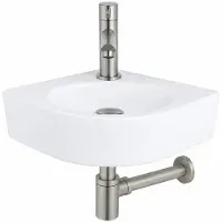 Qeramiq Fuente Pack Lave-mains d'angle - 30x30x10cm - 1 trou de robinet - céramique - robinet Inox brossé - Blanc brillant SW696237/SW696207/SW696217/SW679885