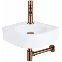 Qeramiq Fuente ensemble de lavabo - 30x30x10cm - 1 trou de robinet - d'angle - céramique - robinet de lavabo cuivre - blanc brillant SW970033/SW799405/SW799403/SW679885