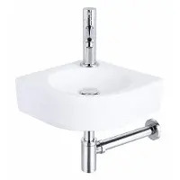 Qeramiq Fuente Pack Lave-mains d'angle - 30x30x10cm - 1 trou de robinet - céramique - robinet Chrome - Blanc brillant SW696234/SW696209/SW696219/SW679885