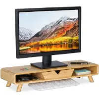 Relaxdays support écran, Réhausseur pour moniteur, Marron
