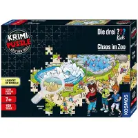 Kosmos Puzzle policier Die Drei ? ?? Kids Chaos im Zoo, jeu de devinettes, puzzle, avec histoire courte, 150 pièces, 697990