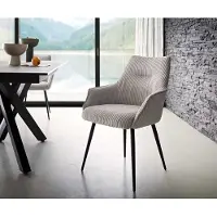 DELIFE Chaise-de-salle-à-manger Alja-Flex avec accoudoirs côtelé gris argenté 4 pieds coniques noir ressorts ensachés