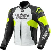 MUGENRACE Mry Veste en Cuir Noir Blanc Jaune Fluo Taille 54