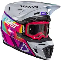Leatt Moto 8.5 V26 Multicolore Rose Casque de Motocross avec Lunettes Taille XL
