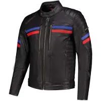 Rusty Stitches Steve blouson en cuir de moto, noir/rouge/bleu, 2XL
