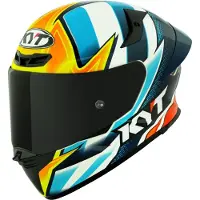 Kyt TT-Revo Tati Replica, casque intégral ,Blanc/Bleu Clair/Jaune ,S