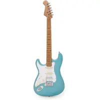 Fazley Sunset Series Dawn HSS Metallic Lake Blue Left-Handed guitare électrique pour gaucher avec sac de transport