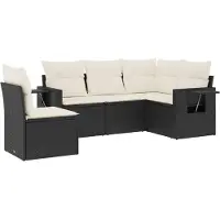 vidaXL Ensemble de salon de jardin 5 pièces avec coussins noir poly rotin