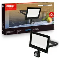 Briloner Projecteur LED d'extérieur avec détecteur de mouvement 17,5 x 21 cm rectangulaire 50 W 4500 lm 4000 K blanc neutre IP65 noir - Éclairage pour jardin garage allée
