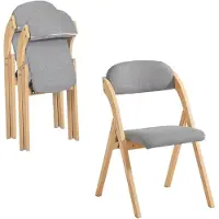 SoBuy Set of 2 Folding Chair, Office Chair with Upholstered Seat Cushion, Dining Chair, Nature/Grey, 47.5x77x59 cm, FST92-Nx2 - pour la salle à manger, le balcon ou le bureau