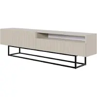 Selsey Veldio - Buffet TV avec compartiment ouvert, gris beige avec structure métallique noire, 175 cm