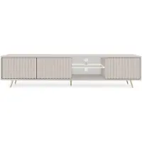 Selsey Bello - Élément TV gris-beige avec façades à lamelles et pieds métalliques dorés, 175 cm