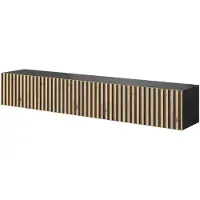 Selsey TV-Lowboard Telire Noir avec chêne Wotan - Façades à lamelles ,175 cm de large