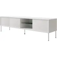Selsey Modity - Armoire TV 3 portes avec étagère en verre et éclairage, 175 cm, Blanc