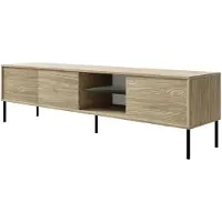 Selsey Modity - Armoire TV 3 portes avec étagère en verre et éclairage, 175 cm, aspect bois chêne