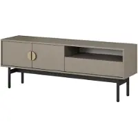 Selsey Stoon II - Meuble TV bas avec 1 tiroir et 1 compartiment ouvert, couleur gris pierre, 154 cm