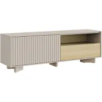 Selsey Distria – Meuble TV bas avec tiroir et façade rainurée Gris cachemire / aspect bois de chêne, 140 cm