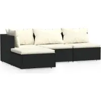 vidaXL Ensemble de salon de jardin 4 pièces avec coussins Noir Poly Rattan