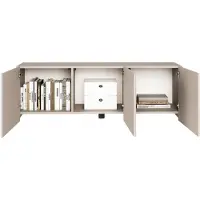 Selsey Sunds - Buffet TV avec façades à lamelles striées, 3 portes, beige cachemire, 150 cm